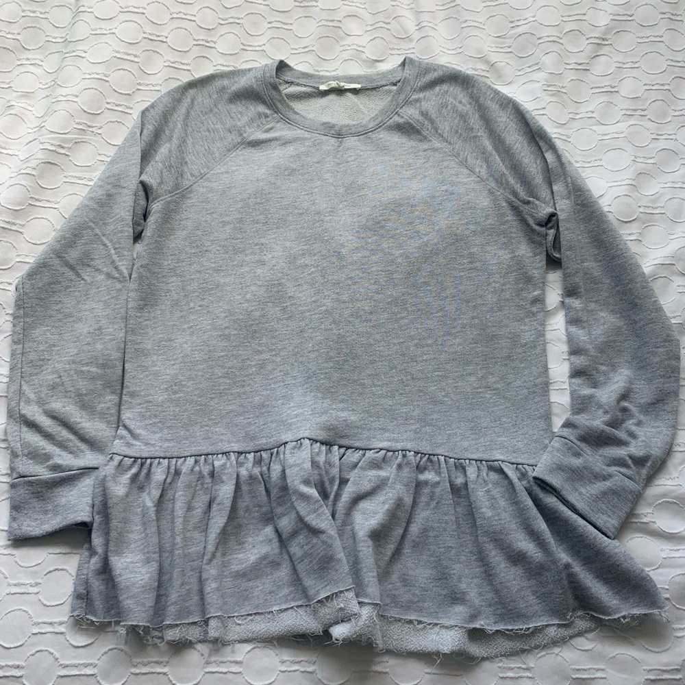 Anthropologie Pure Good Gray Peplum Sweatshirt
